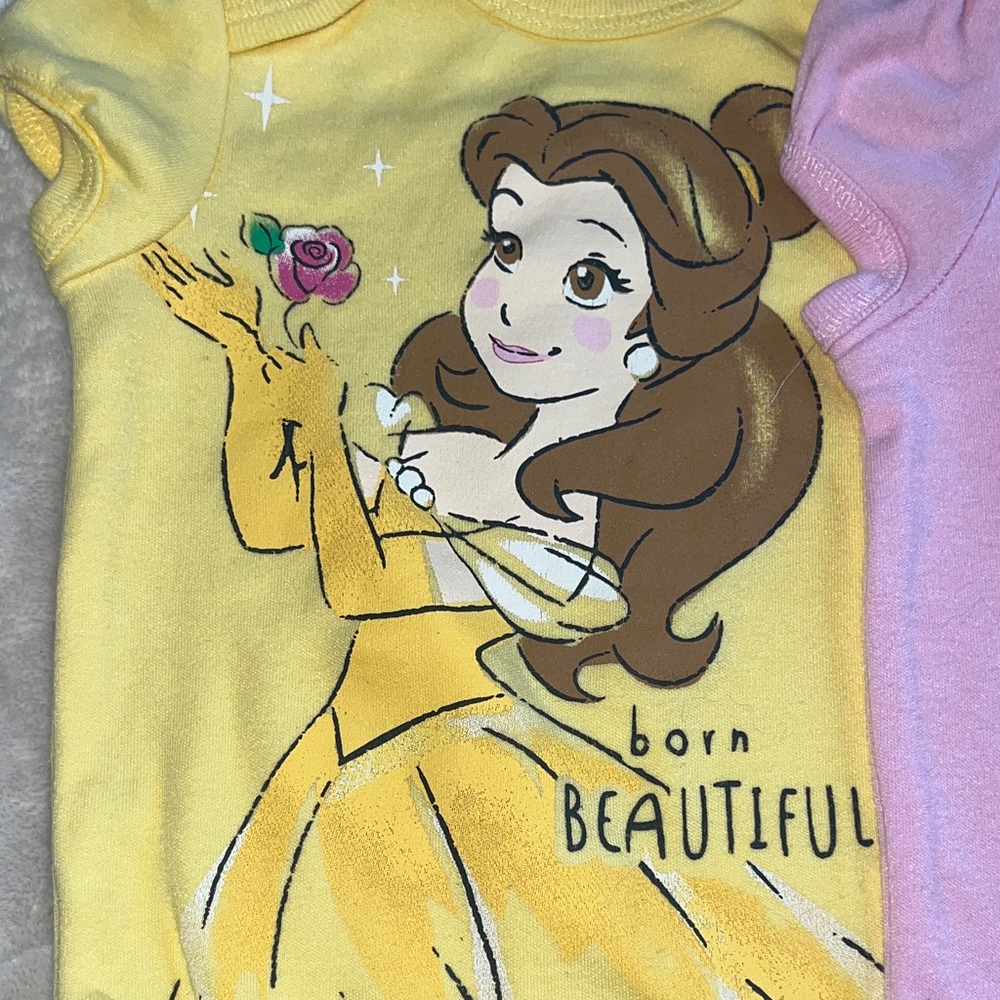 Disney Princess Bodysuit Trio - Yellow, Pink, Blue Layette One Piece 0-3 Months - Picture 2 of 7